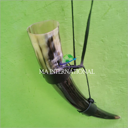 BUFFALO DRINKING HORN WITH LEATHER HOLDER