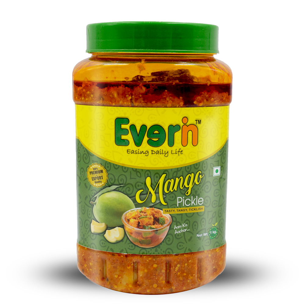 1 Kg Mango Pickle - 500g Packaging | Salty, Sour, Spicy Flavor, Sliced Round Pieces, Preserved in Syrup, Made with Mustard Oil