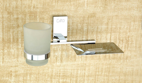 Rectangular Brass Soap Dish With Glass Tumbler Holder