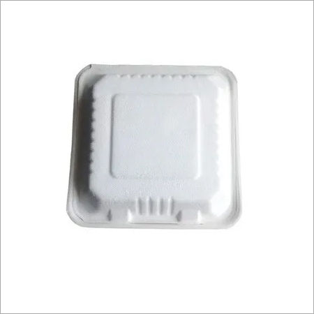 8 Inches  Square  Bagasse Clamshell - Color: White'