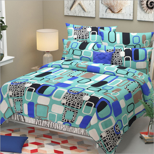 Green And White Double Bed Printed Bed Sheet