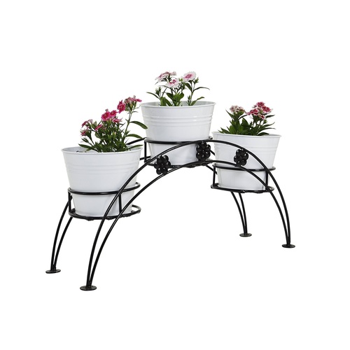 Powder Coated Iron 3 Tier Pot Stand With Metal Planter White