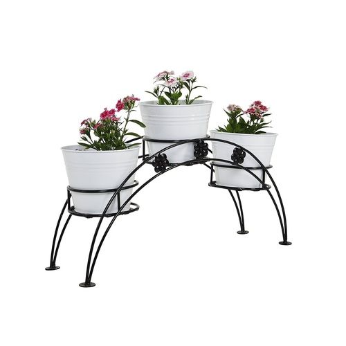 Iron 3 Tier Pot Stand With Metal Planter White