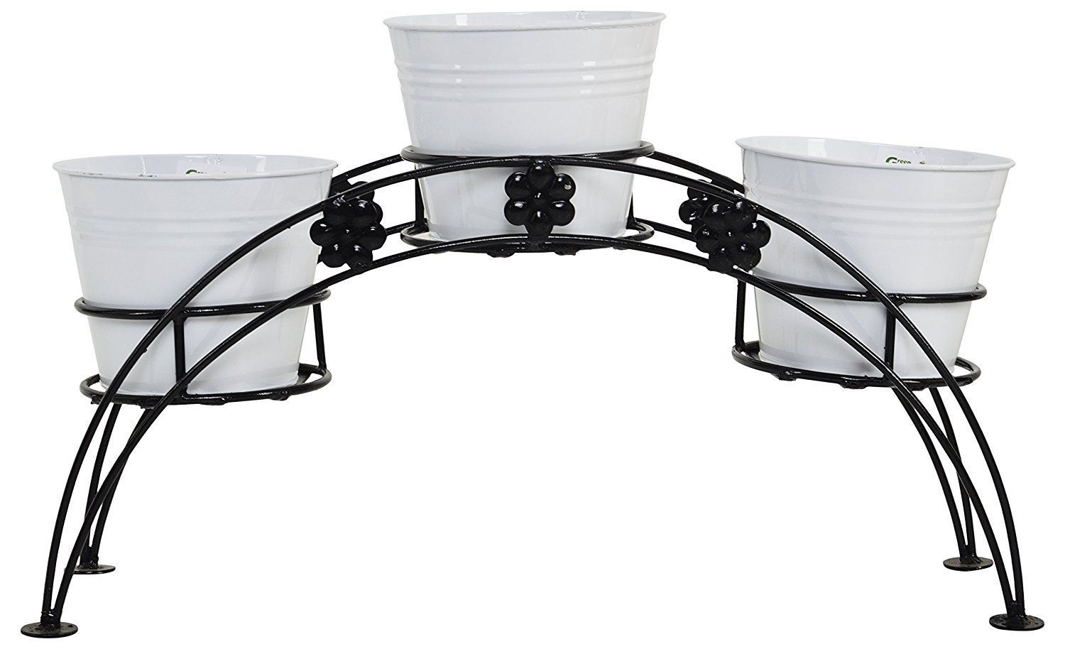 Iron 3 Tier Pot Stand With Metal Planter White