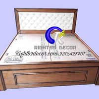 Double Bed - Solid Wood, Elegant Brown Finish | Handmade Artwork, Polished Surface, Alluring Head Rest