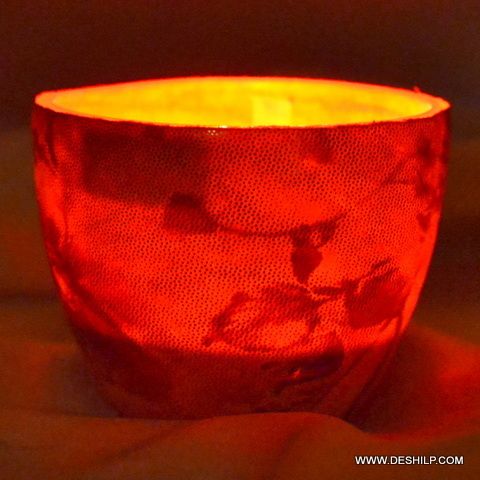 Antique-Style Glass Votive Red Fancy Fair Round