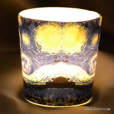 Round Hand Paints Glass Tea Light Printing Candle