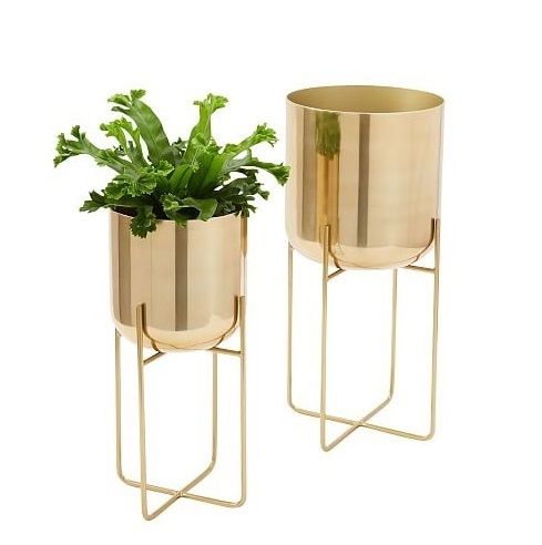 Glazed Spun Metal Standing Planter Brass