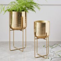 Spun Metal Standing Planter Brass