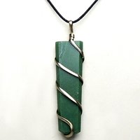 Natural Stone Jade Gemstone Flat Wrapped Pendant