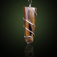 Natural Stone Tiger Eye Wrapped Flat Point Pendant