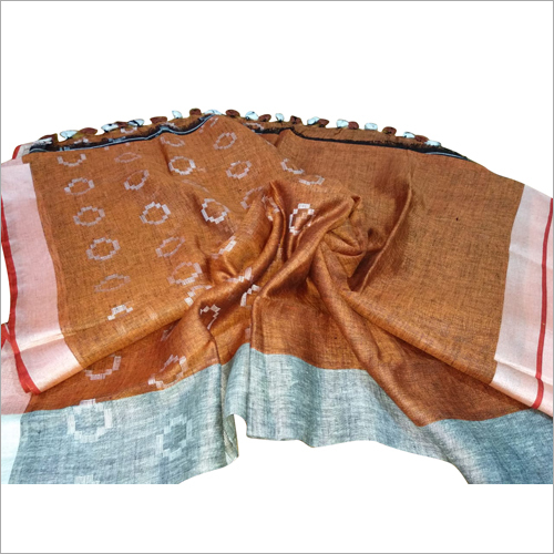 Ladies Designer Handloom Saree - Handloom Linen 5.5m Brown with Contrast Border, Alluring Pattern, Soft Texture, Lightweight, Shrink Resistant