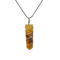 Natural Stone Yellow Quartz Flat Wrapped Pendant