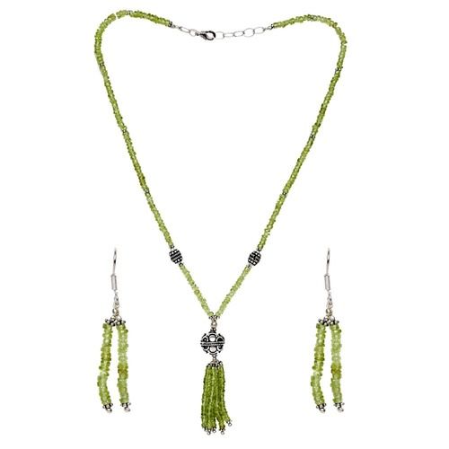 Natural Stone Peridot Brazilian Necklace Set Earrings Gender: Women