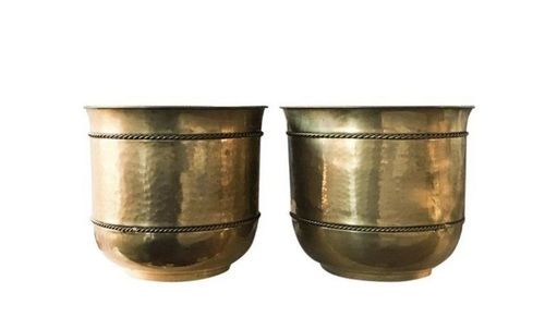 LARGE VINTAGE BRASS PLANTERS VASES A PAIR