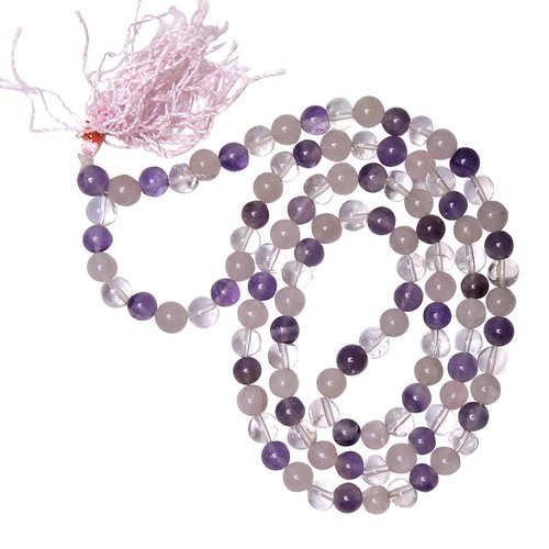 Natural Stone Tri-Quartz Necklace For Anger Control And Healing(8 Mm. Bead) Size: 40 Cm.