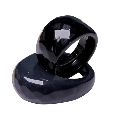 Natural Stone Black Onyx Faceted Ring Size: 18 Mm.