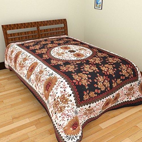 Brown And White Jaipuri Bed Sheet