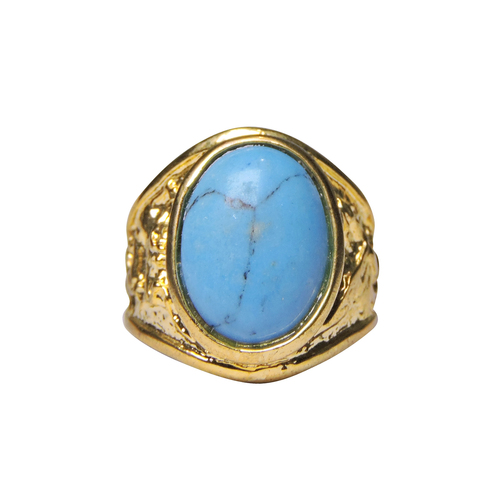 Natural Stone Turquoise (Firoza) Ring for Men Gold Plated Oval Shape