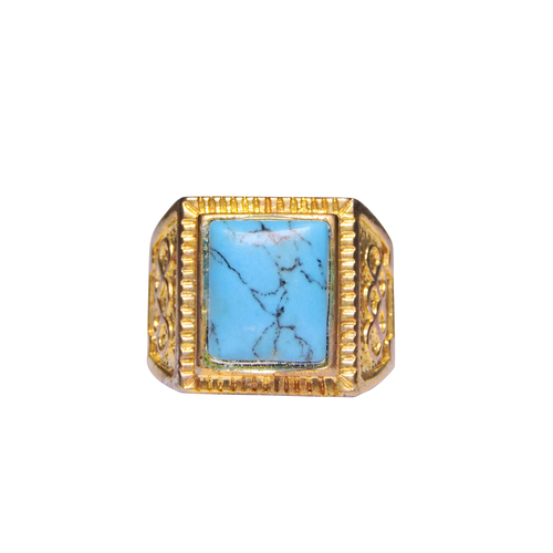 Natural Stone Turquoise (Firoza) Ring For Men Gold Plated Rectangular Shape Gender: Unisex
