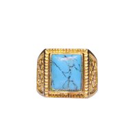 Natural Stone Turquoise (Firoza) Ring For Men Gold Plated Rectangular Shape