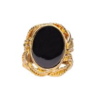 Natural Stone Black Agate Ring For Men Gold Plated Oval Shape