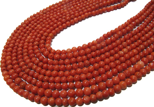 Natural Red Coral Round Shape 4mm Plain Smooth Beads Strand 13 I