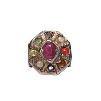Natural Stone Navaratna Ring For Men Silver Plated