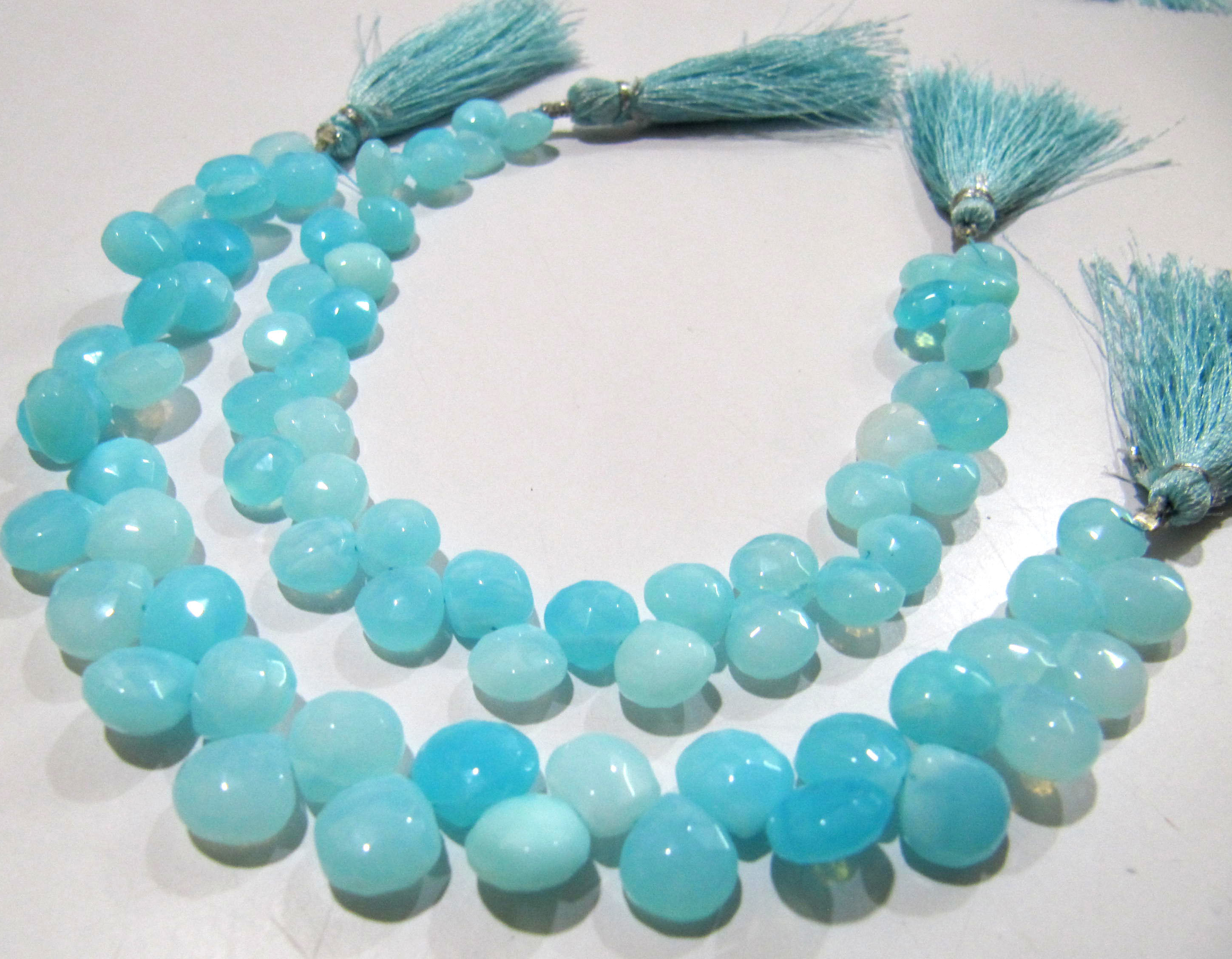 Natural Peruvian Blue Opal Heart Shape 9-10mm Smooth Briolette Beads Strand 8 Inches