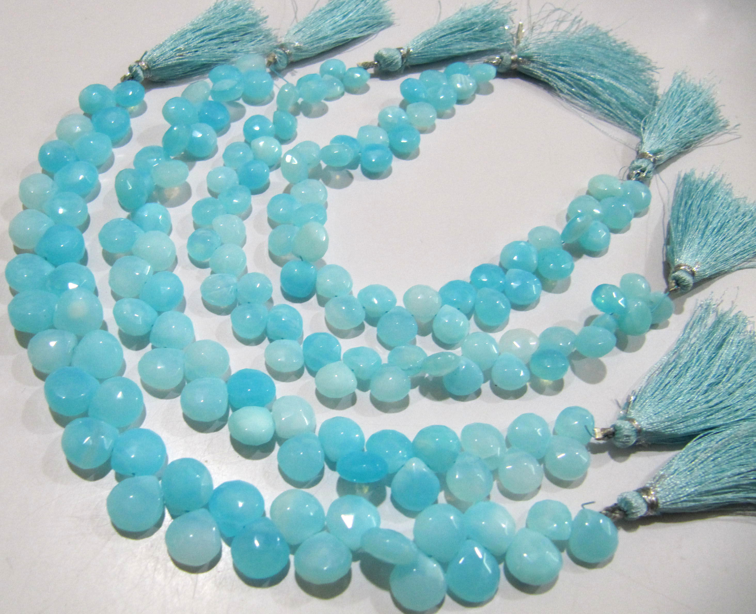 Natural Peruvian Blue Opal Heart Shape 9-10mm Smooth Briolette Beads Strand 8 Inches