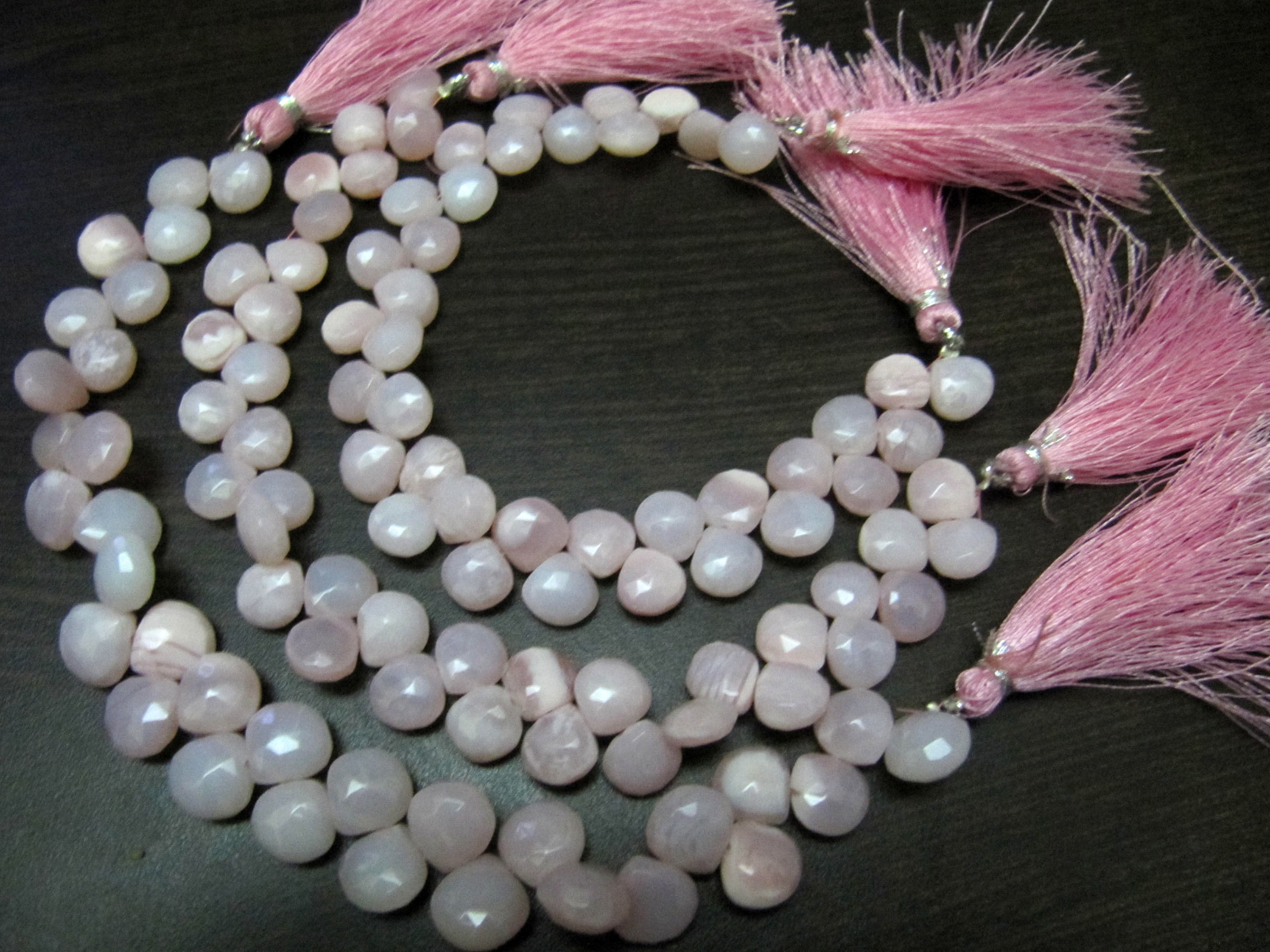 Natural Pink Opal Heart Shape 9-10mm Smooth Briolette Beads Strand 8 Inches