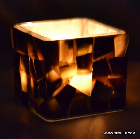 Square Crystal Candle Holder - Material: Glass