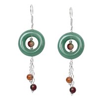Natural Stone Jade and Bloodstone Semi-Precious Earrings