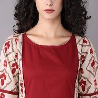 Ladies Crop-Top Style Kurti With Maroon Pant