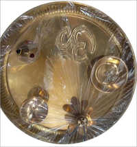 Copper Pooja Thali Set - Gold Plated Copper, 12 Inches Round, Glossy Finish | Includes Agarbatti Stand, Diya, Katori, Om Engraving, Intricate Design, Rust Resistant