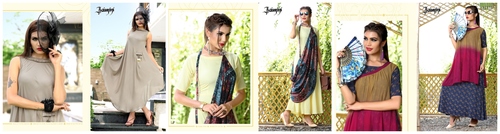 Designer Kurtis - Rayon Print With Georgette Shrug, L XL Size, Feather Decorations, Breathable and Quick Dry Fabric, 3-4th Sleeve Style