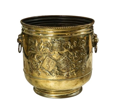 Large Brass Planter with a Coat of Arms