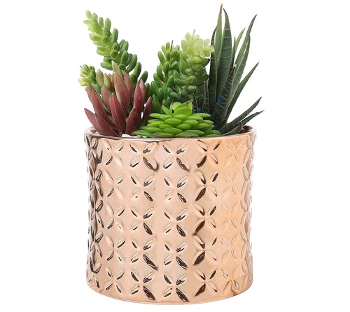 5 Inch Ceramic Canister Planter with Metallic Copper