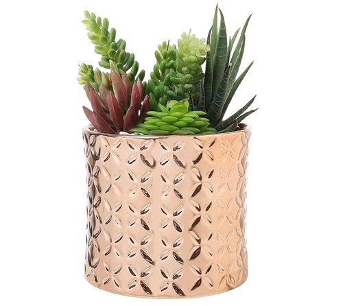 5 Inch Ceramic Canister Planter with Metallic Copper