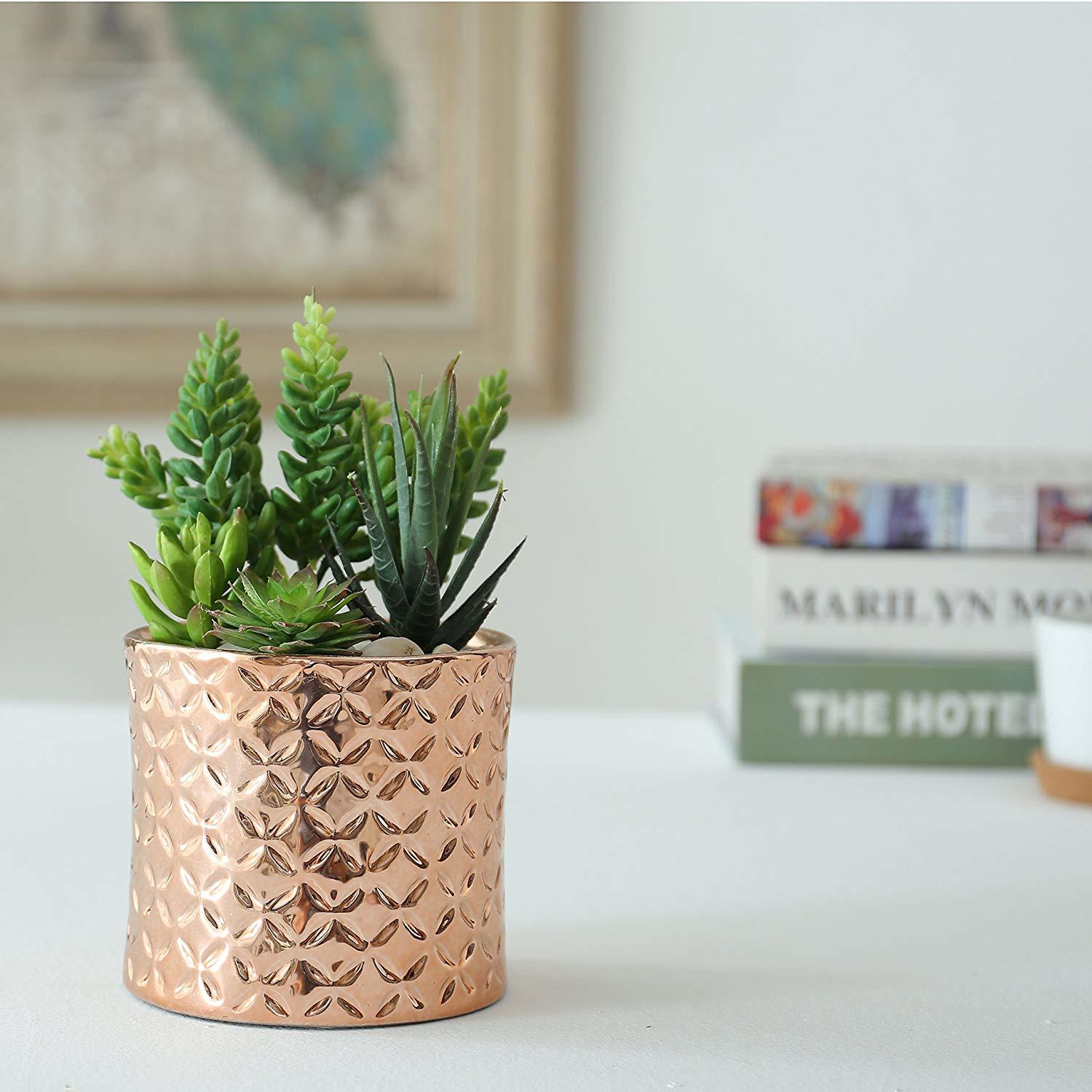 5 Inch Ceramic Canister Planter with Metallic Copper