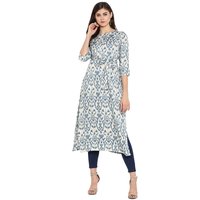 Traditional Kurti With Belt - Rayon Fabric, Length 48 Inch, Multicolor, Sizes S To Xxl | Features 3-4th Sleeves, Trendy Ethnic Design, Dry Clean Only
