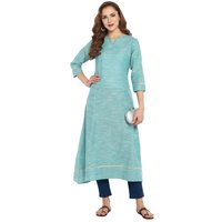 Ladies Plain Kurtis - Cotton, 48 Inch Length, Turquoise Green | Elegant A-line Style, 3/4 Sleeves, Shrinkage Proof Fabric