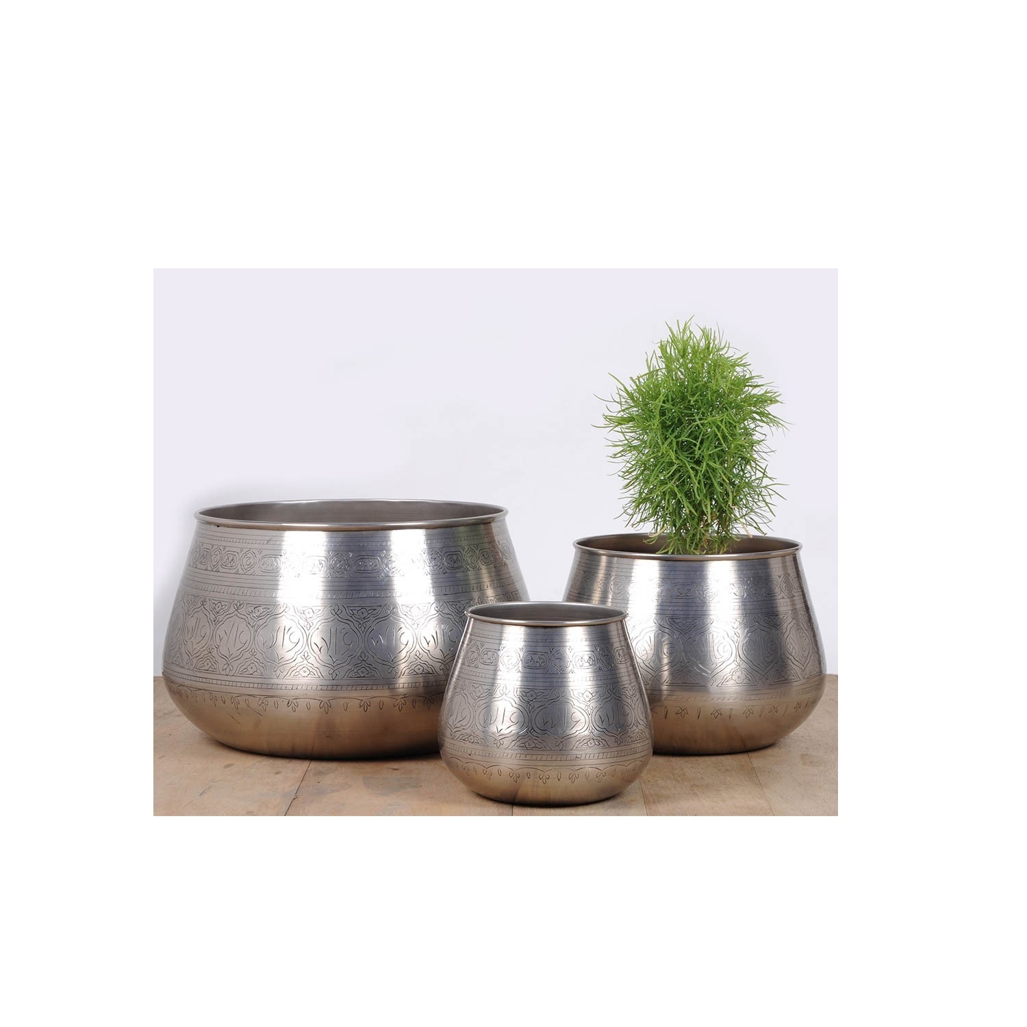 Plain Classic Nickel Planter Set of 3