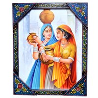 Indian Rajasthani Women Painting Wooden Handicraft Wall Hanging Home Decor Painting