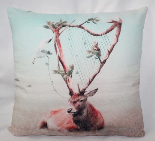 Brown & Sea Green Deer Print Cushion Cover