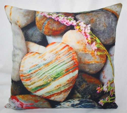 Multicolor Heart Stones Printed Cushion Cover