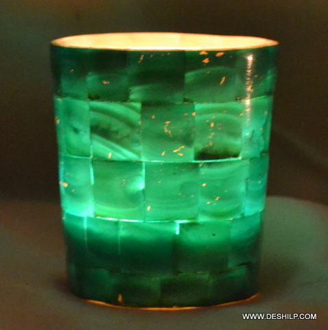 Green Colored Beautiful Set Glass Candle Holder - Style: Antique Imitation