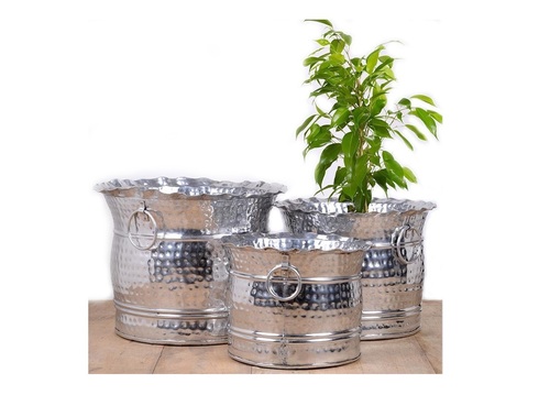 Silver Hammered Planter Set of 3