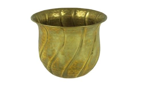 Vintage Mid Century Hammered Brass Planter Pot