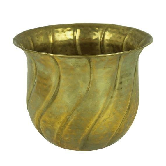 Vintage Mid Century Hammered Brass Planter Pot